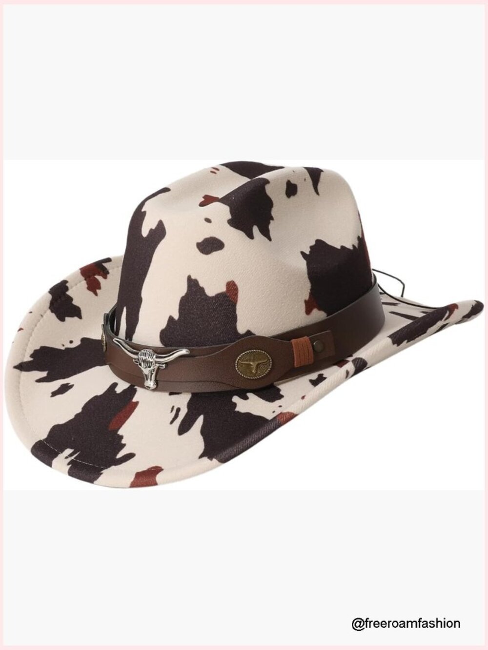 Cowboy Hat with Metal Bull Hatband - Wide Brim Cowgirl Western Hat